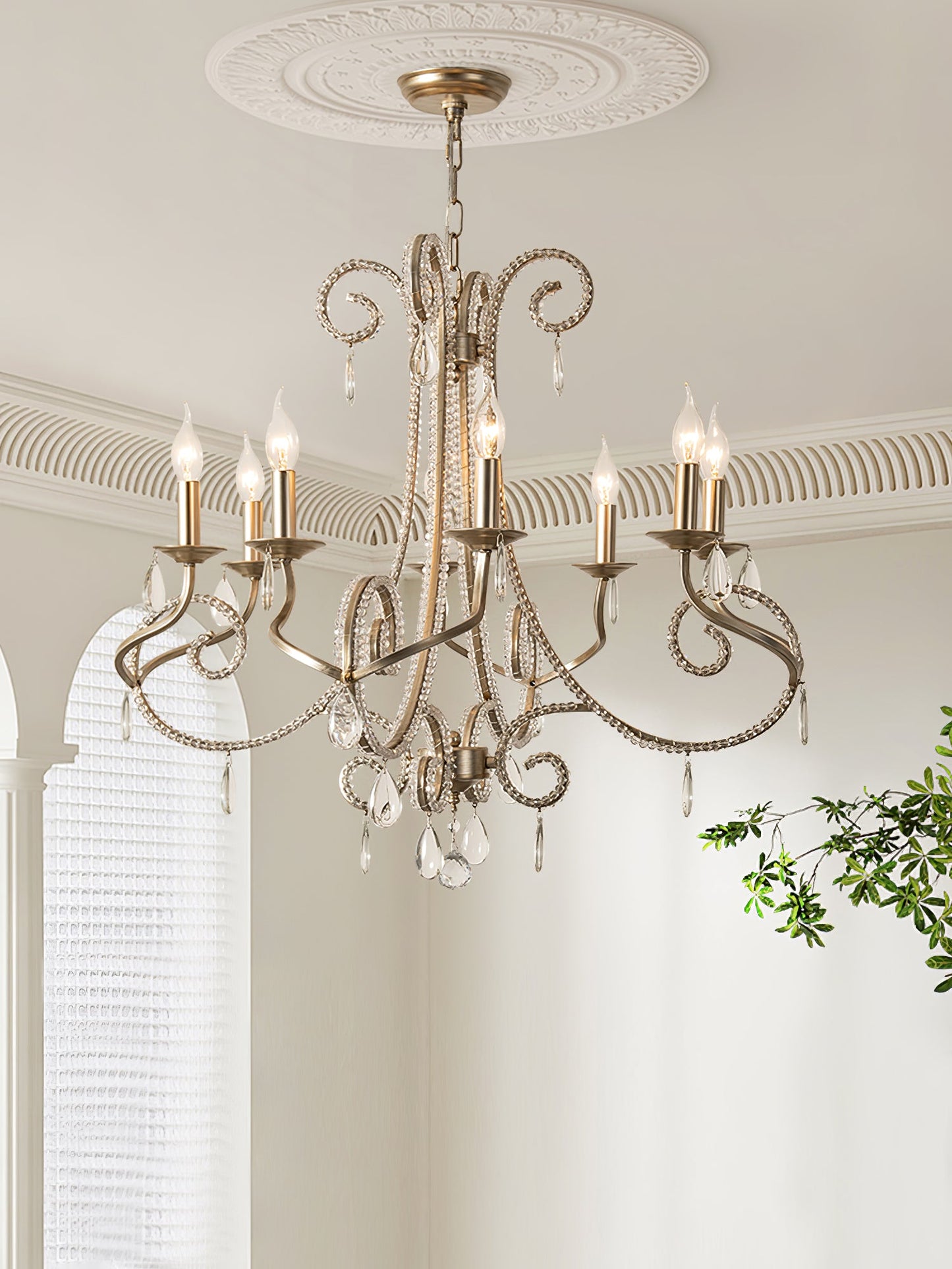 Elegant Candle Crystal Chandelier - Adjustable Height & Sparkling Acce