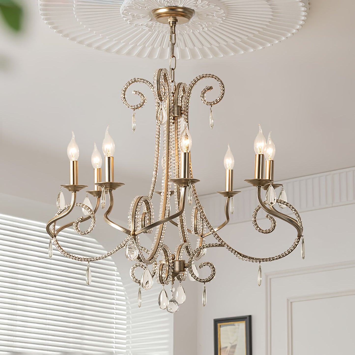 Elegant Candle Crystal Chandelier - Adjustable Height & Sparkling Acce