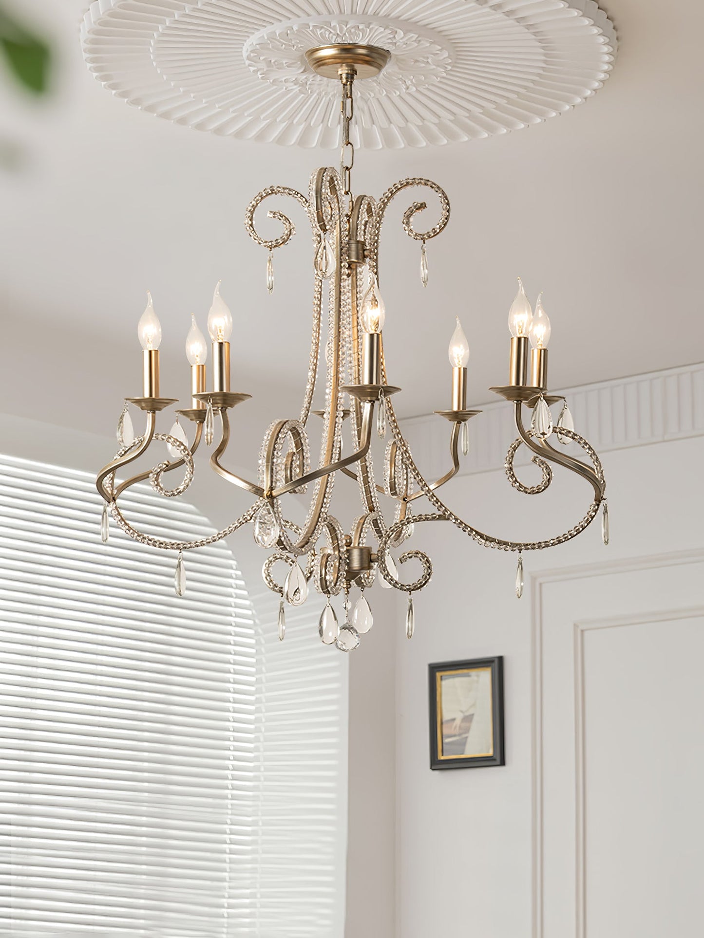 Elegant Candle Crystal Chandelier - Adjustable Height & Sparkling Acce