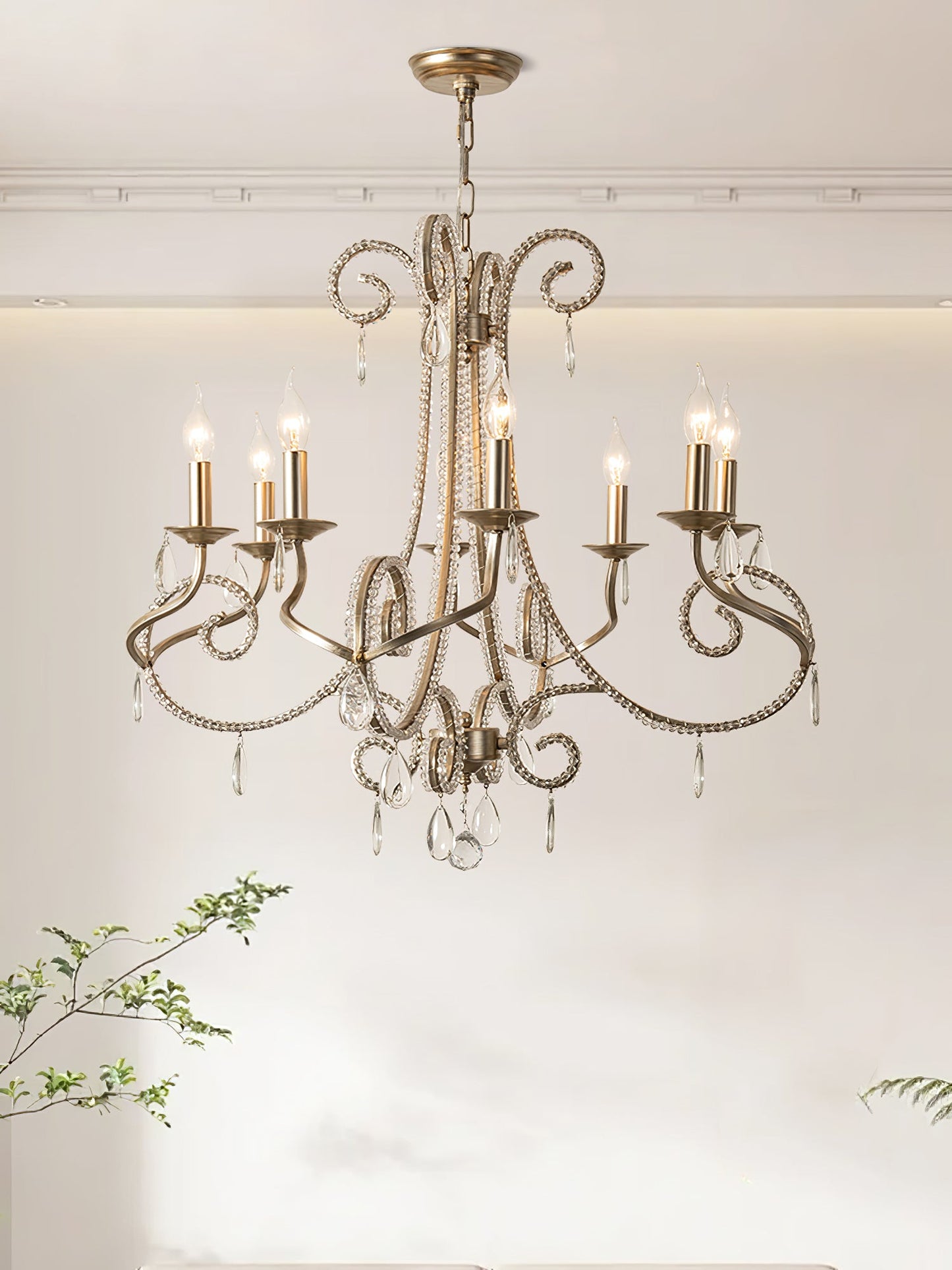 Elegant Candle Crystal Chandelier - Adjustable Height & Sparkling Acce