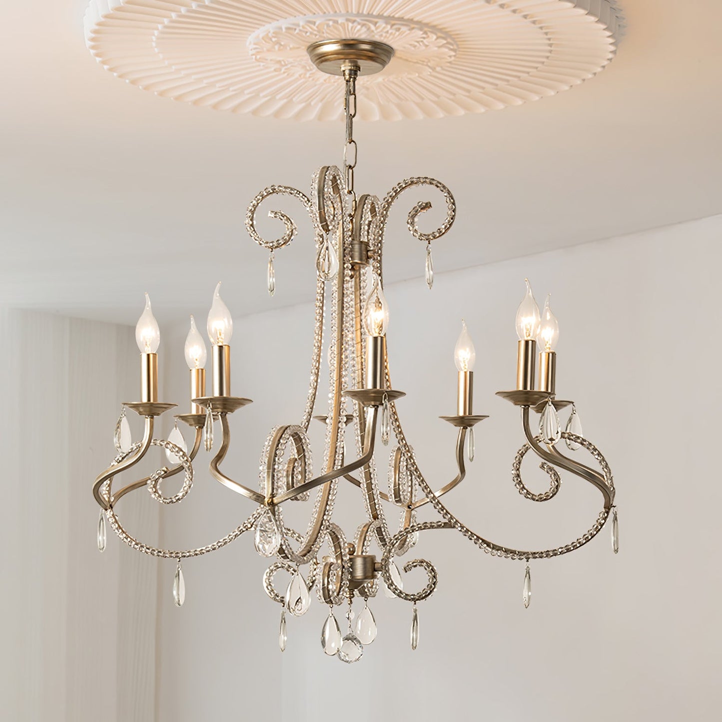 Elegant Candle Crystal Chandelier - Adjustable Height & Sparkling Acce