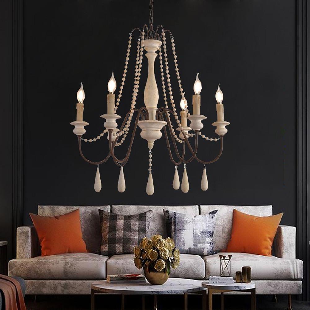 Elegant Candle Style Beaded Chandelier with Adjustable Height and Dimm