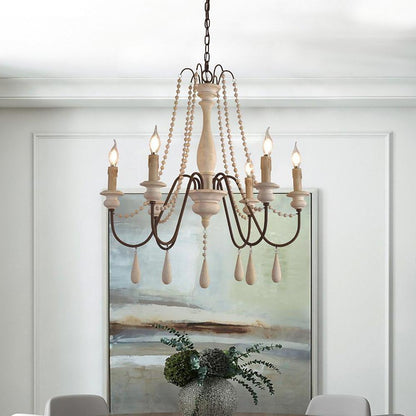 Elegant Candle Style Beaded Chandelier with Adjustable Height and Dimm