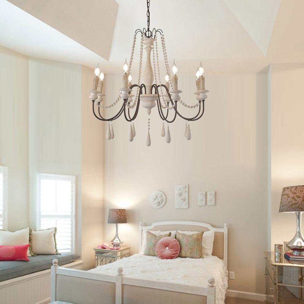 Elegant Candle Style Beaded Chandelier with Adjustable Height and Dimm