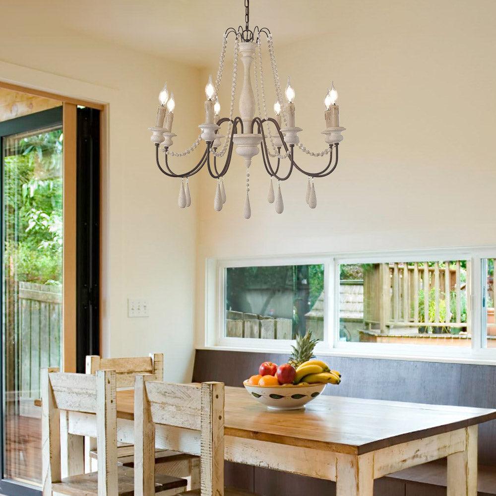 Elegant Candle Style Beaded Chandelier with Adjustable Height and Dimm