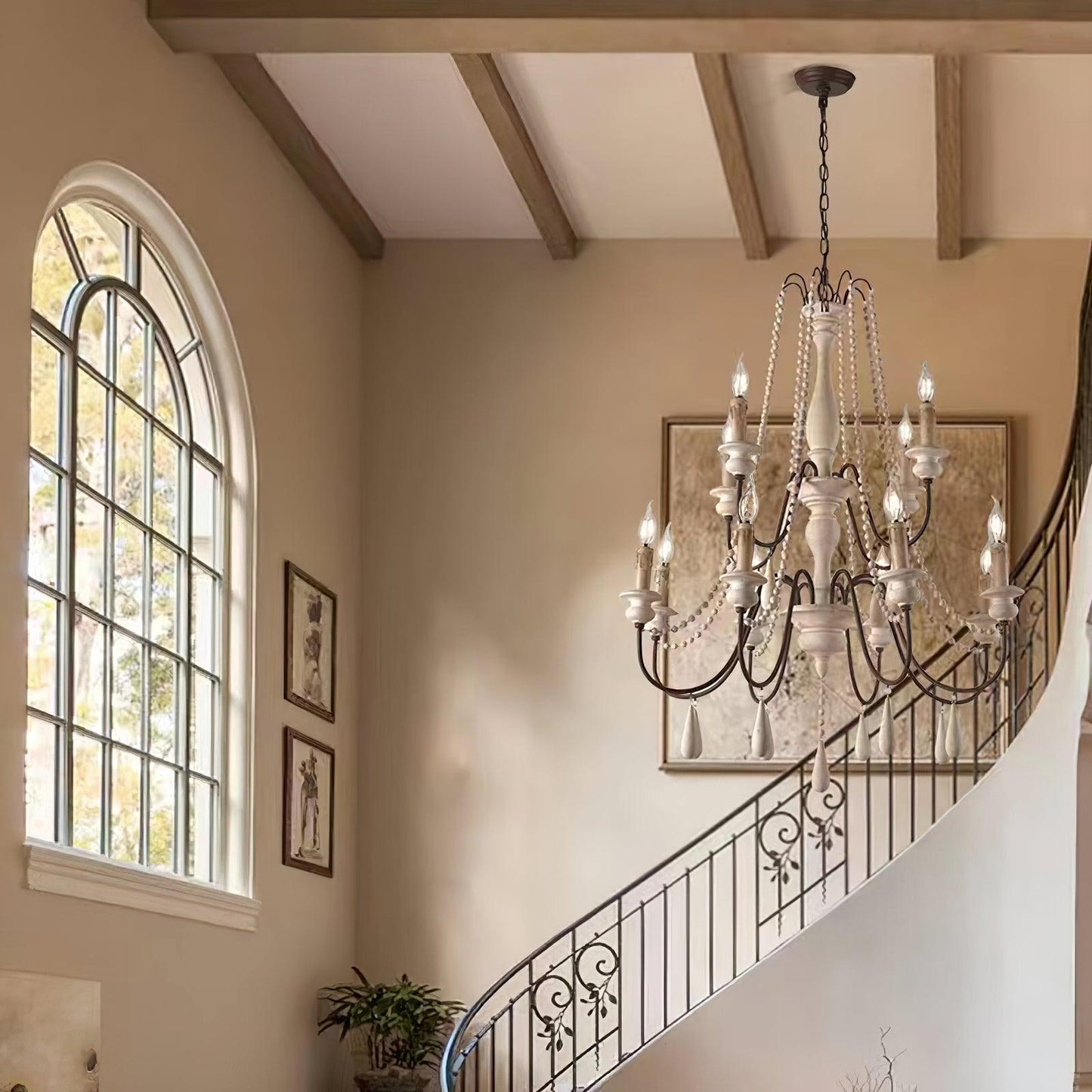 Elegant Candle Style Beaded Chandelier with Adjustable Height and Dimm