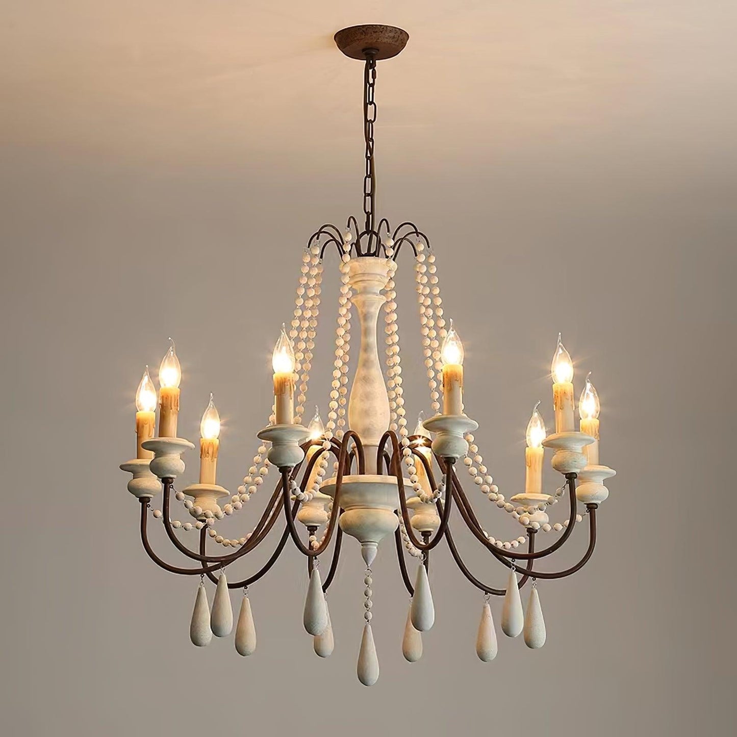 Elegant Candle Style Beaded Chandelier with Adjustable Height and Dimm