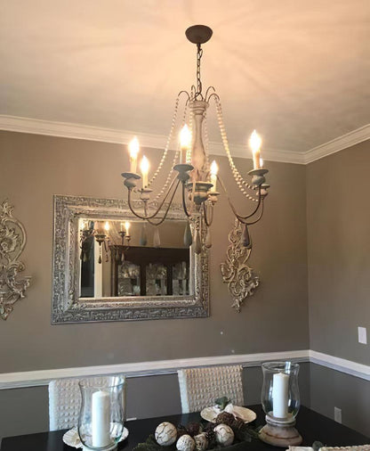 Elegant Candle Style Beaded Chandelier with Adjustable Height and Dimm