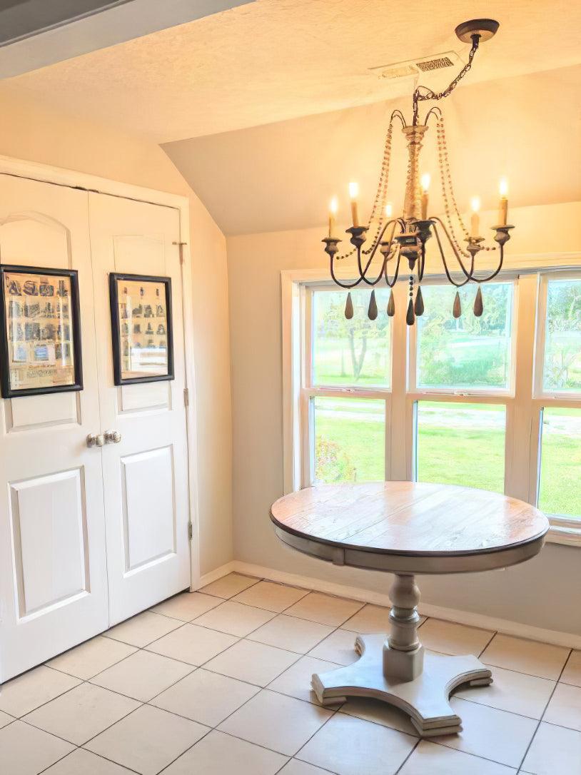 Elegant Candle Style Beaded Chandelier with Adjustable Height and Dimm