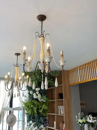 Elegant Candle Style Beaded Chandelier with Adjustable Height and Dimm