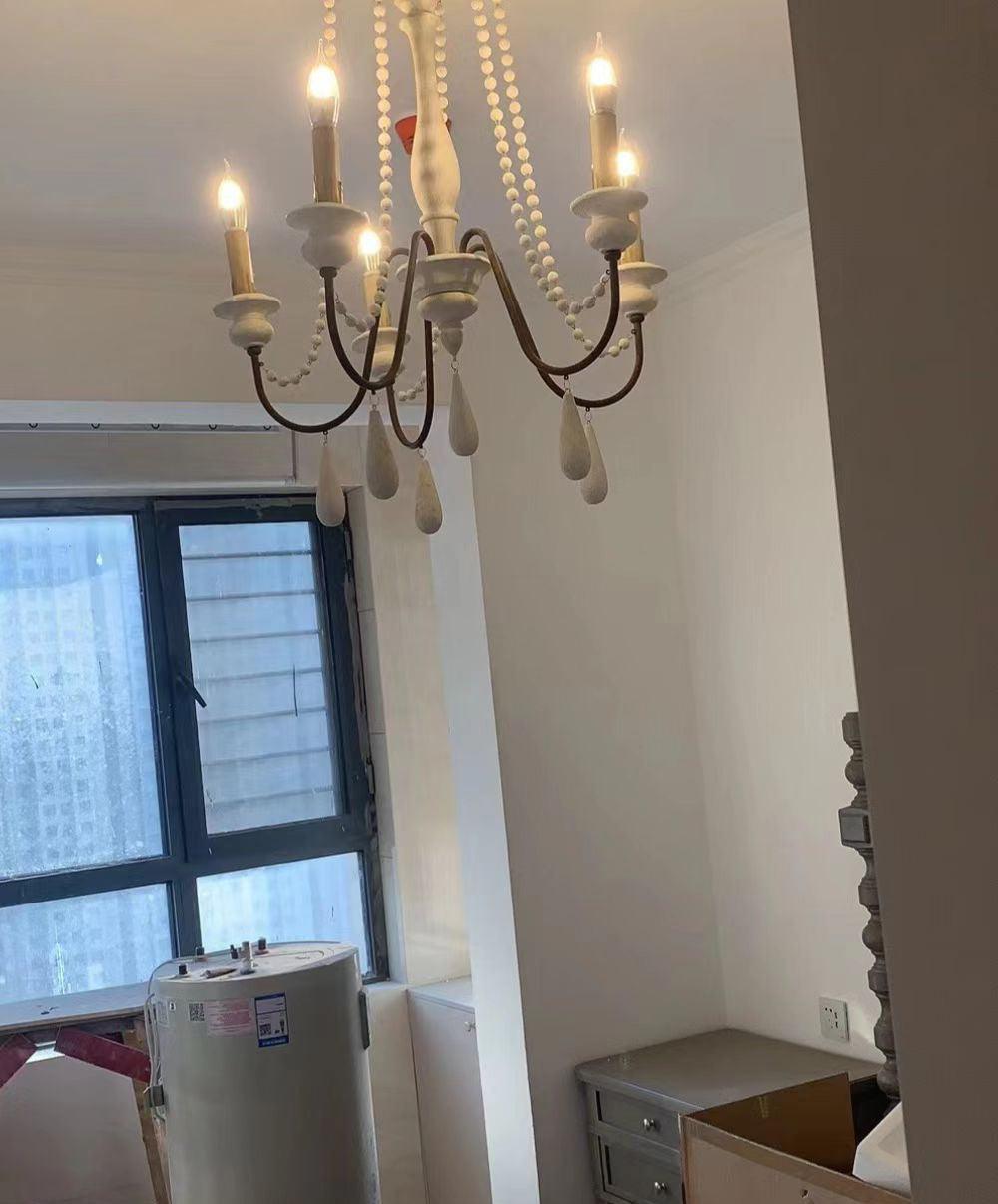 Elegant Candle Style Beaded Chandelier with Adjustable Height and Dimm
