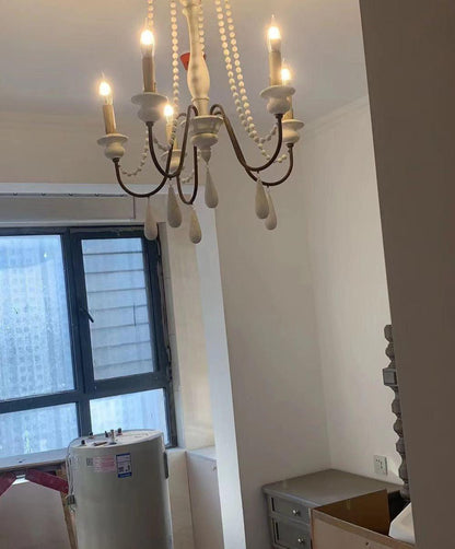 Elegant Candle Style Beaded Chandelier with Adjustable Height and Dimm