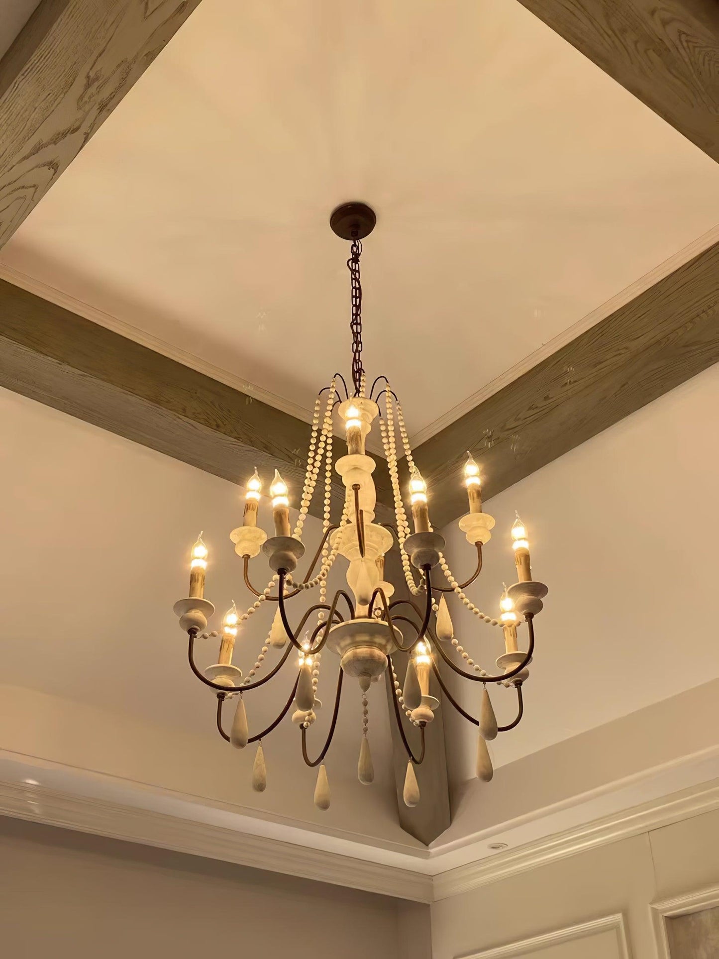 Elegant Candle Style Beaded Chandelier with Adjustable Height and Dimm