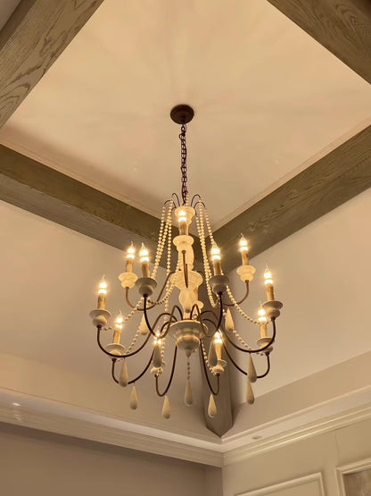 Elegant Candle Style Beaded Chandelier with Adjustable Height and Dimm