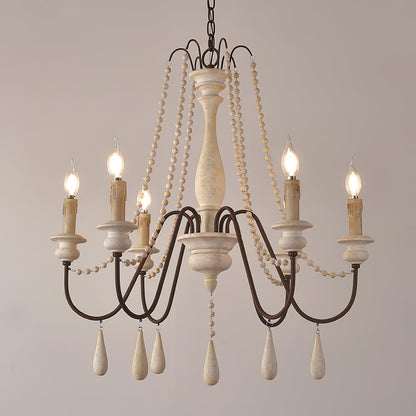 Elegant Candle Style Beaded Chandelier with Adjustable Height and Dimm