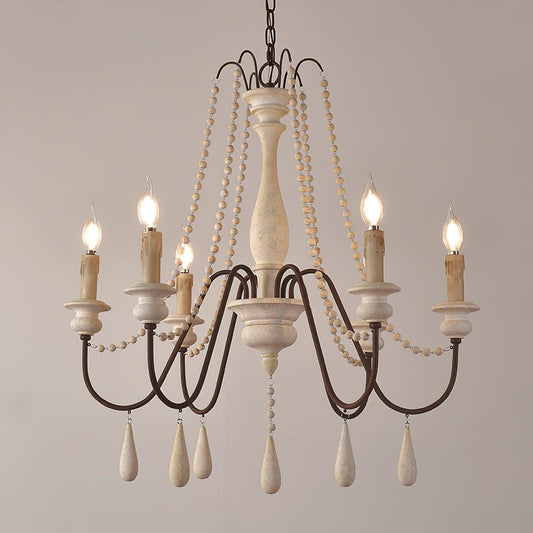 Elegant Candle Style Beaded Chandelier with Adjustable Height and Dimm