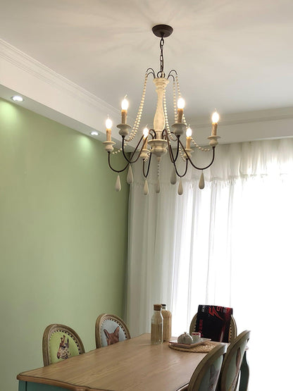 Elegant Candle Style Beaded Chandelier with Adjustable Height and Dimm