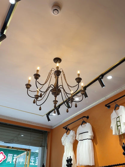 Elegant Candle Style Beaded Chandelier with Adjustable Height and Dimm