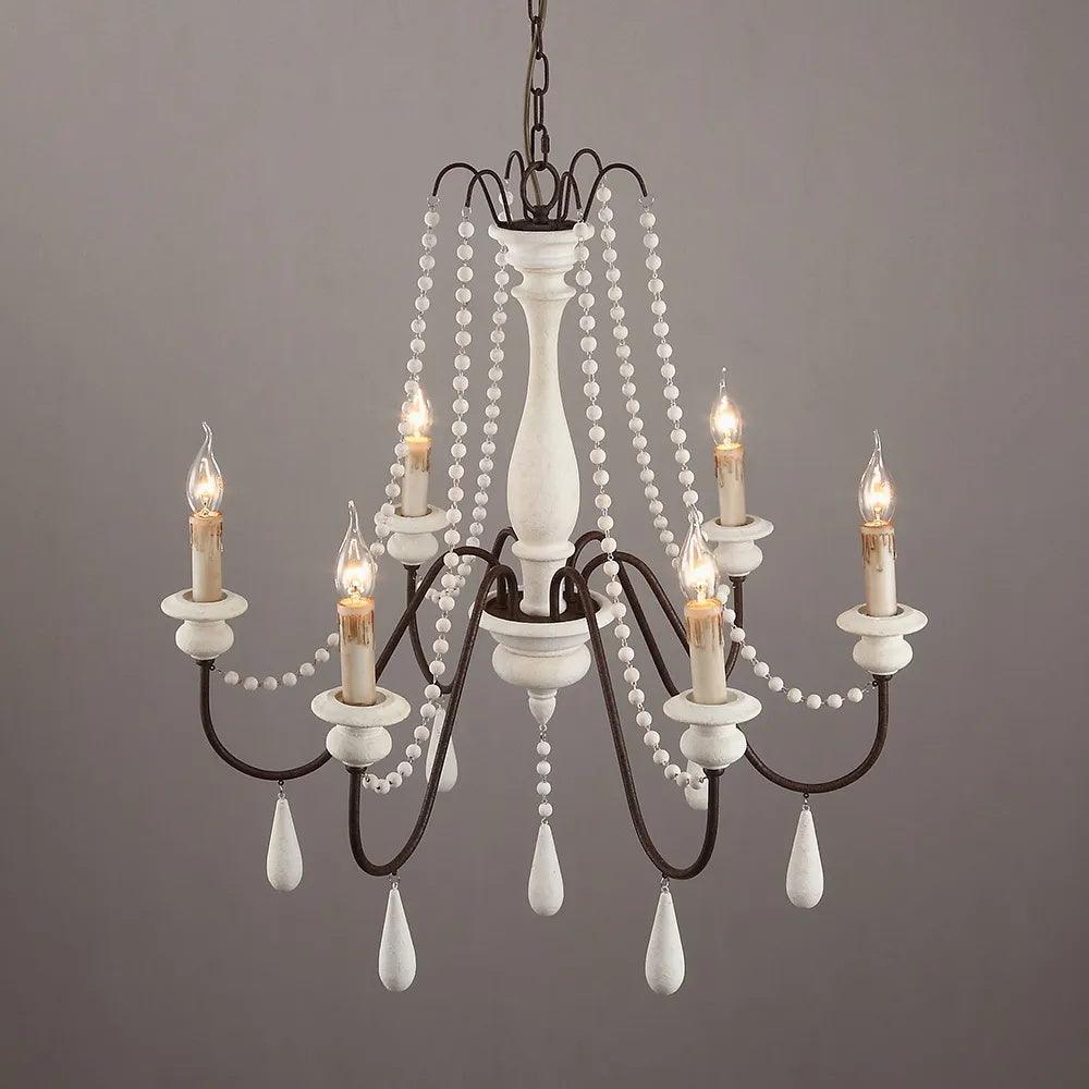Elegant Candle Style Beaded Chandelier with Adjustable Height and Dimm
