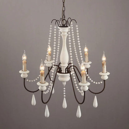 Elegant Candle Style Beaded Chandelier with Adjustable Height and Dimm
