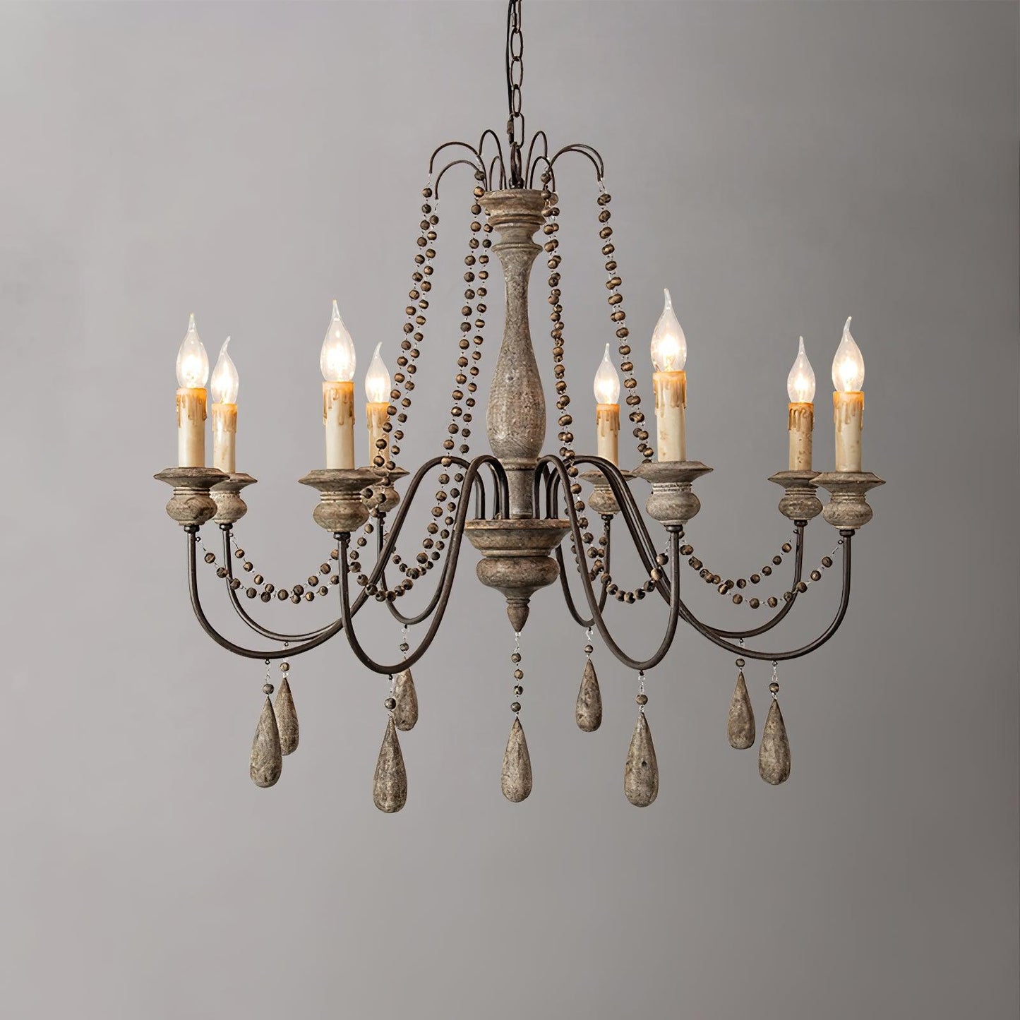 Elegant Candle Style Beaded Chandelier with Adjustable Height and Dimm