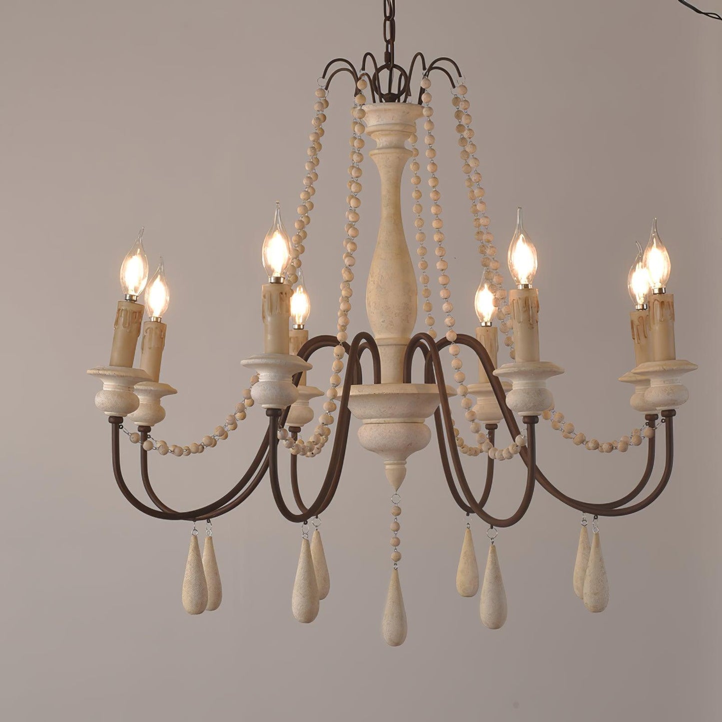 Elegant Candle Style Beaded Chandelier with Adjustable Height and Dimm