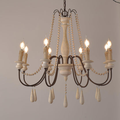 Elegant Candle Style Beaded Chandelier with Adjustable Height and Dimm