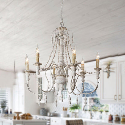 Elegant Candle Style Beaded Chandelier with Adjustable Height and Dimm