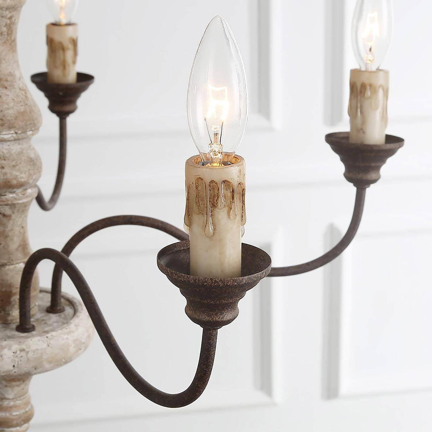 Candlestick Farmhouse Chandelier - Rustic Design with Adjustable Heigh