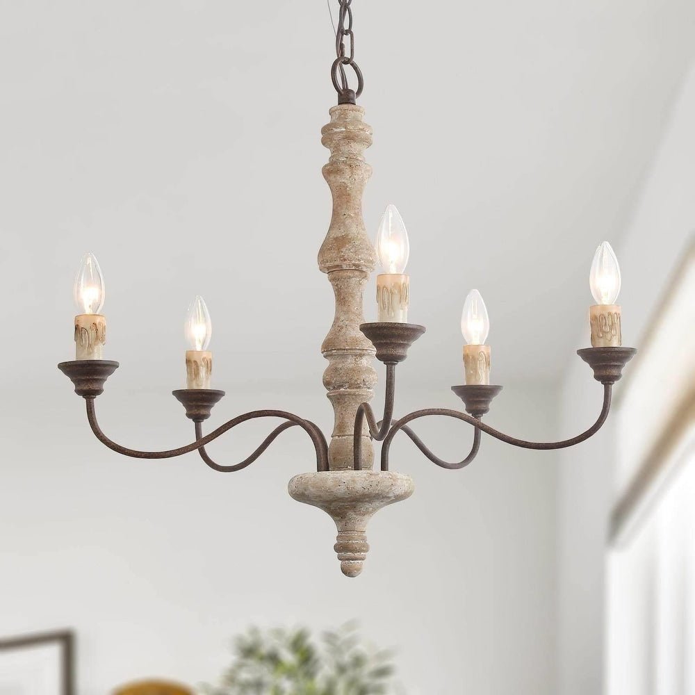 Candlestick Farmhouse Chandelier - Rustic Design with Adjustable Heigh