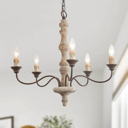 Candlestick Farmhouse Chandelier - Rustic Design with Adjustable Heigh