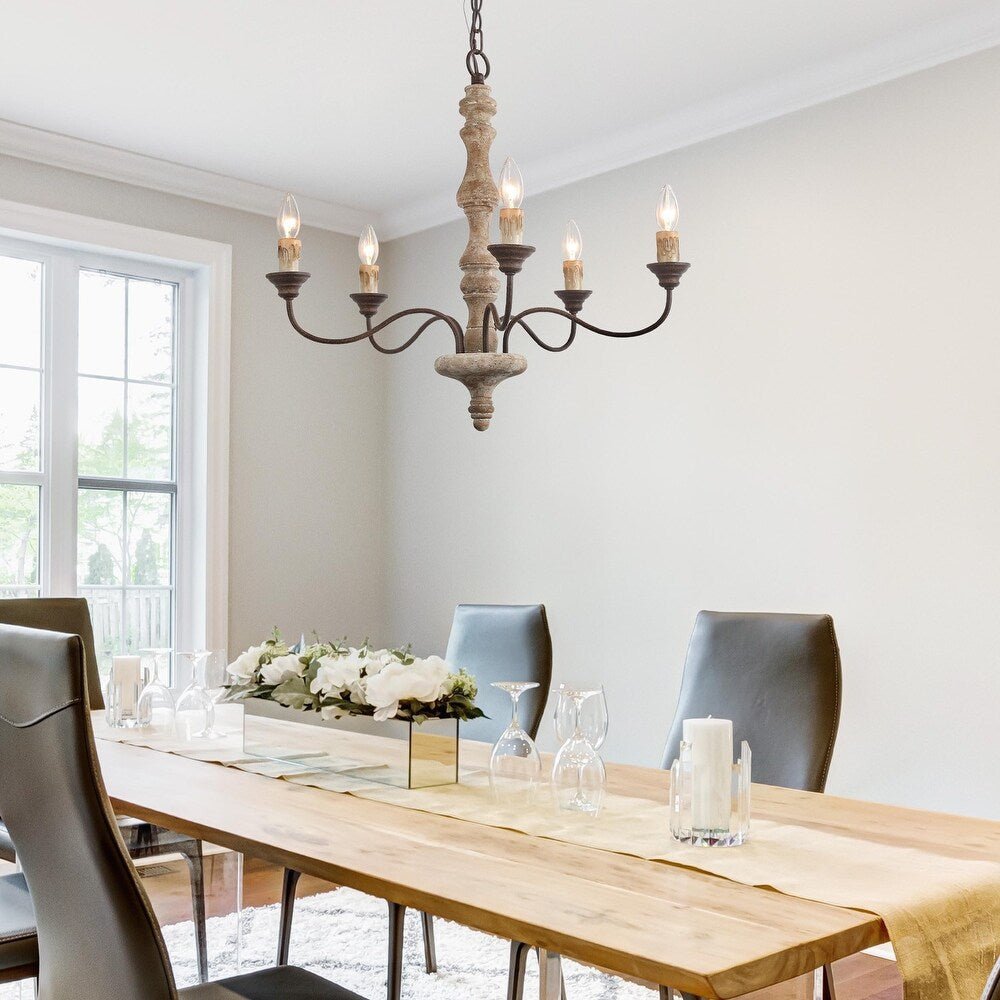 Candlestick Farmhouse Chandelier - Rustic Design with Adjustable Heigh