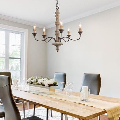 Candlestick Farmhouse Chandelier - Rustic Design with Adjustable Heigh