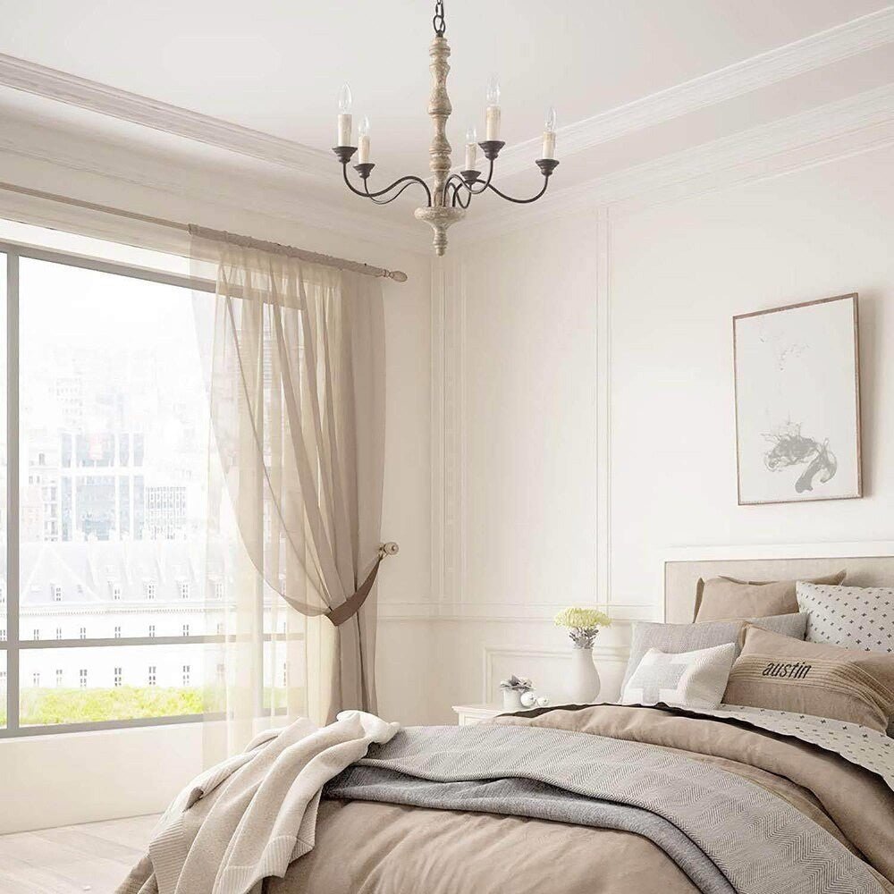 Candlestick Farmhouse Chandelier - Rustic Design with Adjustable Heigh