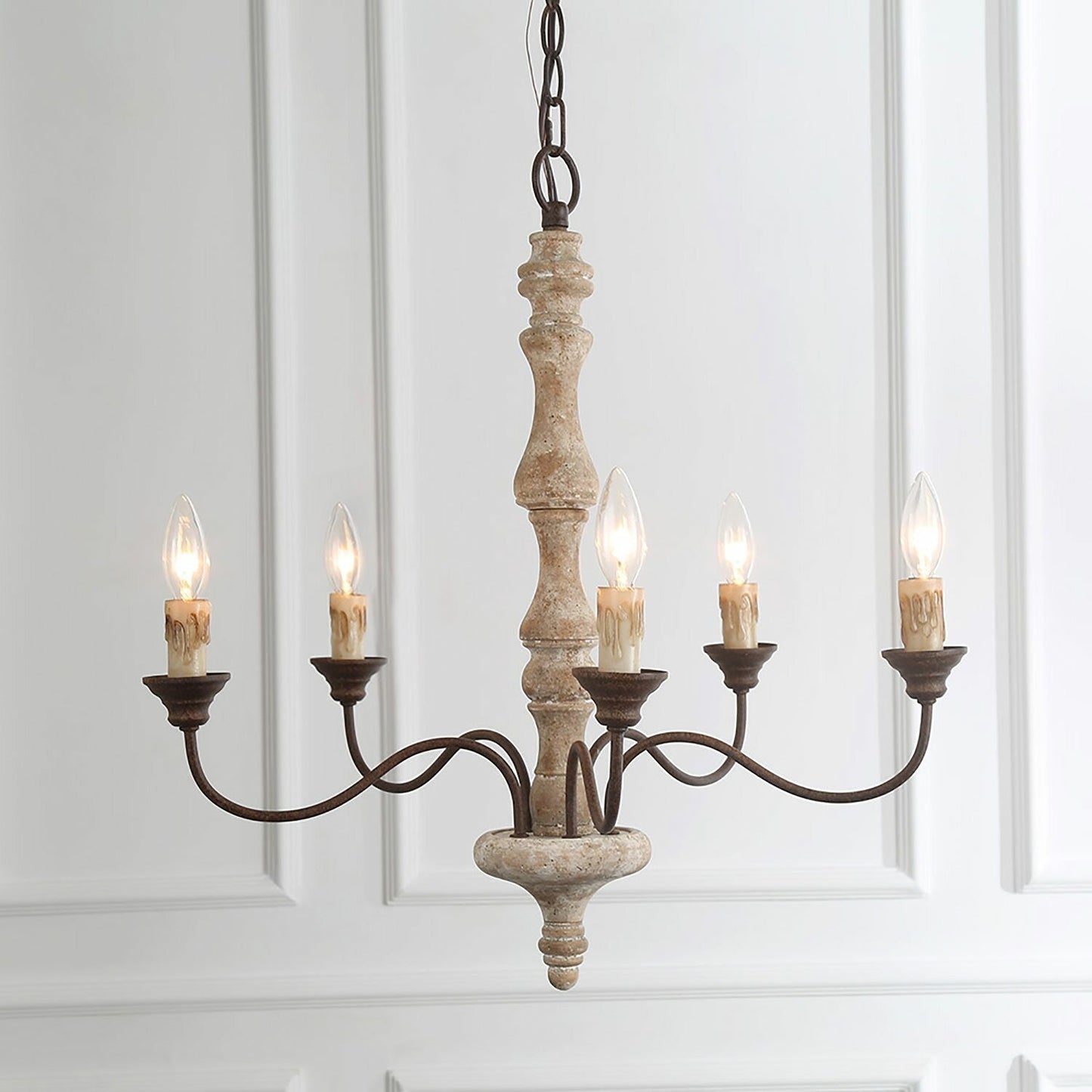 Candlestick Farmhouse Chandelier - Rustic Design with Adjustable Heigh
