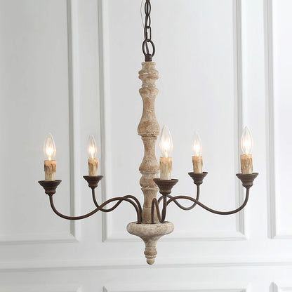 Candlestick Farmhouse Chandelier - Rustic Design with Adjustable Heigh