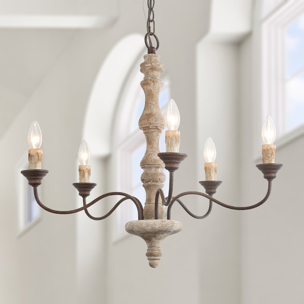 Candlestick Farmhouse Chandelier - Rustic Design with Adjustable Heigh