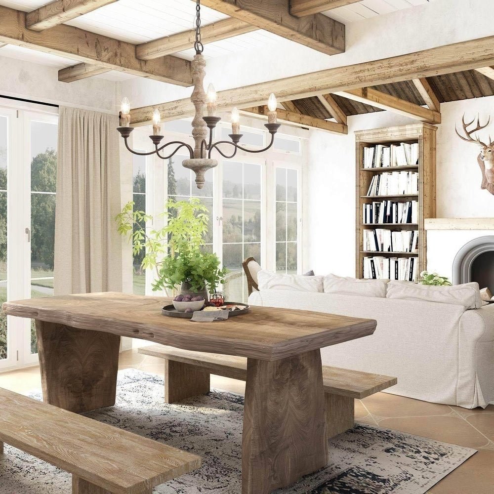 Candlestick Farmhouse Chandelier - Rustic Design with Adjustable Heigh