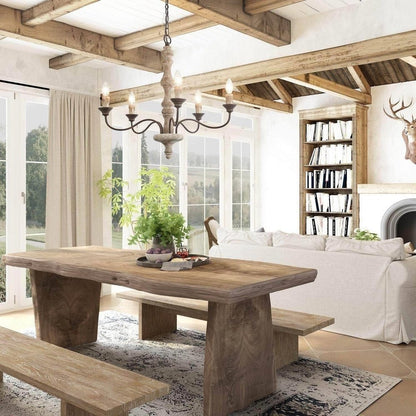 Candlestick Farmhouse Chandelier - Rustic Design with Adjustable Heigh