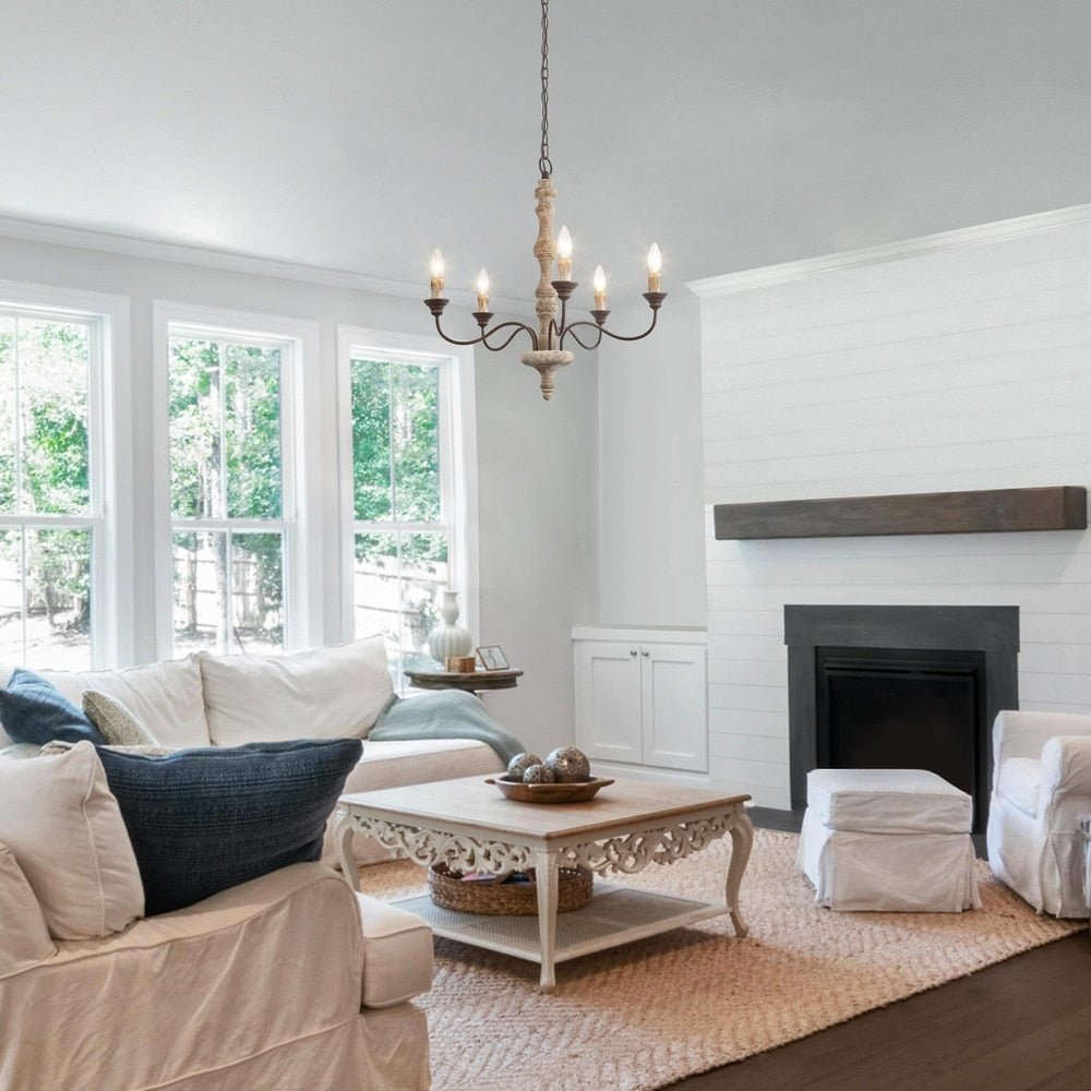 Candlestick Farmhouse Chandelier - Rustic Design with Adjustable Heigh