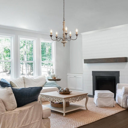 Candlestick Farmhouse Chandelier - Rustic Design with Adjustable Heigh