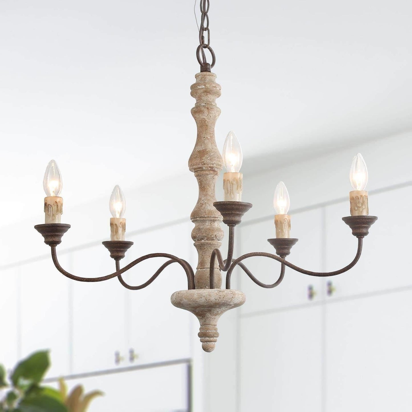 Candlestick Farmhouse Chandelier - Rustic Design with Adjustable Heigh