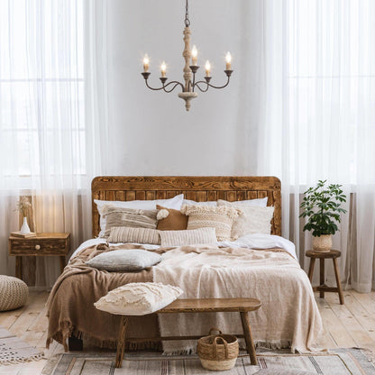 Candlestick Farmhouse Chandelier - Rustic Design with Adjustable Heigh