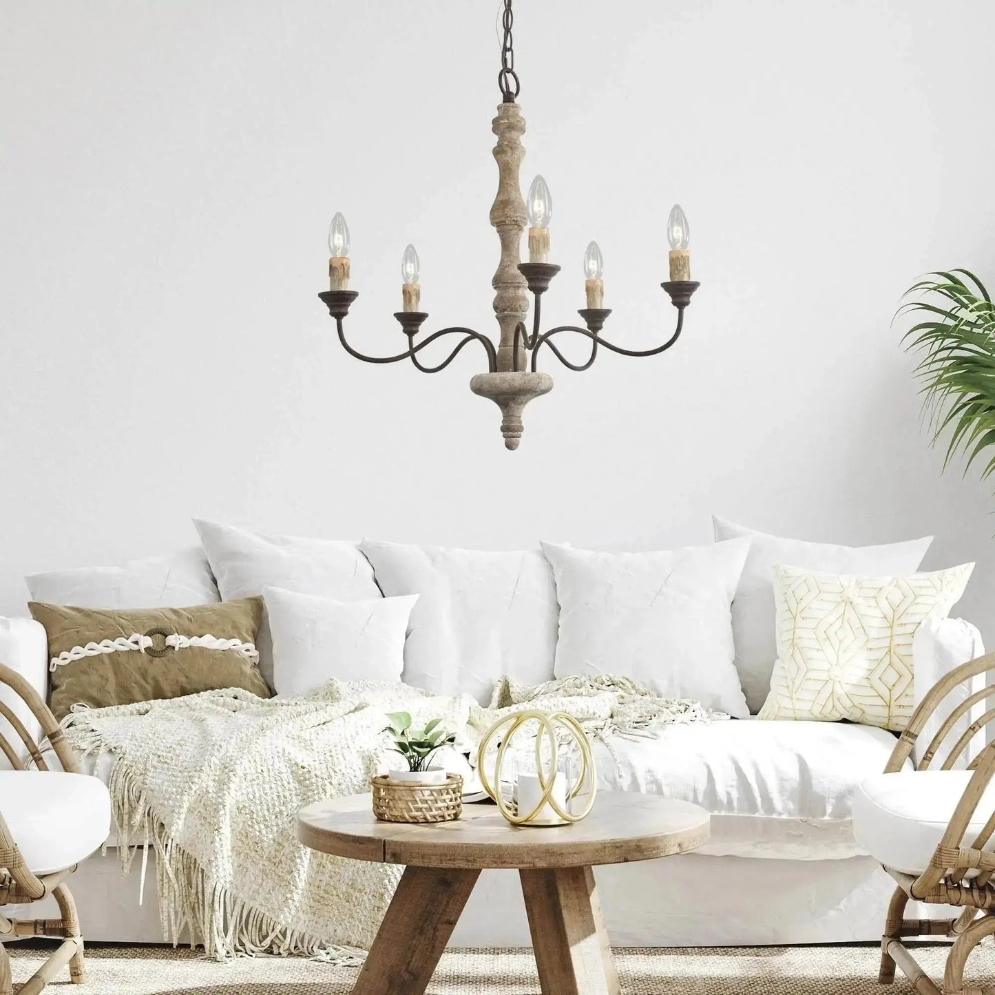 Candlestick Farmhouse Chandelier - Rustic Design with Adjustable Heigh