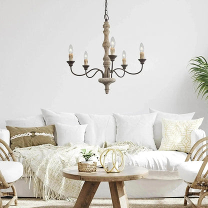Candlestick Farmhouse Chandelier - Rustic Design with Adjustable Heigh