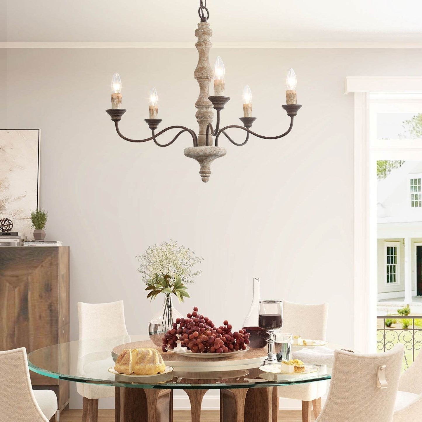Candlestick Farmhouse Chandelier - Rustic Design with Adjustable Heigh