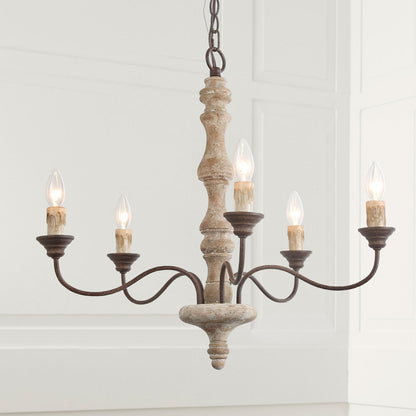 Candlestick Farmhouse Chandelier - Rustic Design with Adjustable Heigh