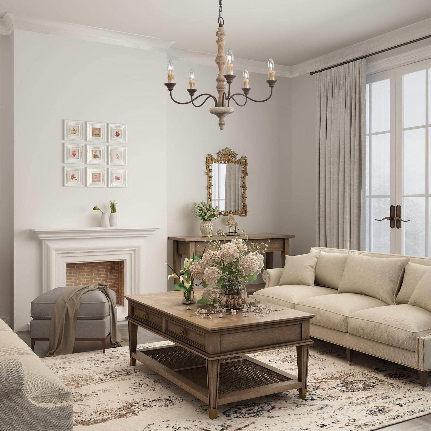 Candlestick Farmhouse Chandelier - Rustic Design with Adjustable Heigh