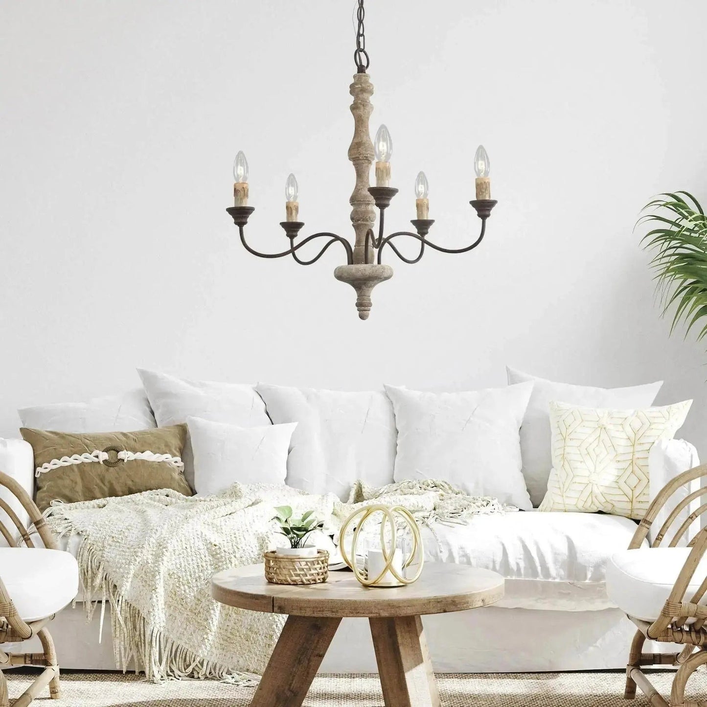 Candlestick Farmhouse Chandelier - Rustic Design with Adjustable Heigh