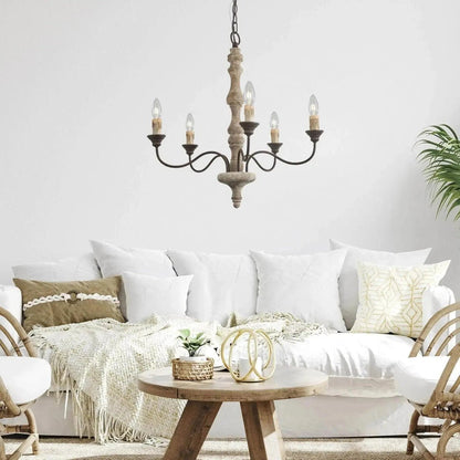 Candlestick Farmhouse Chandelier - Rustic Design with Adjustable Heigh